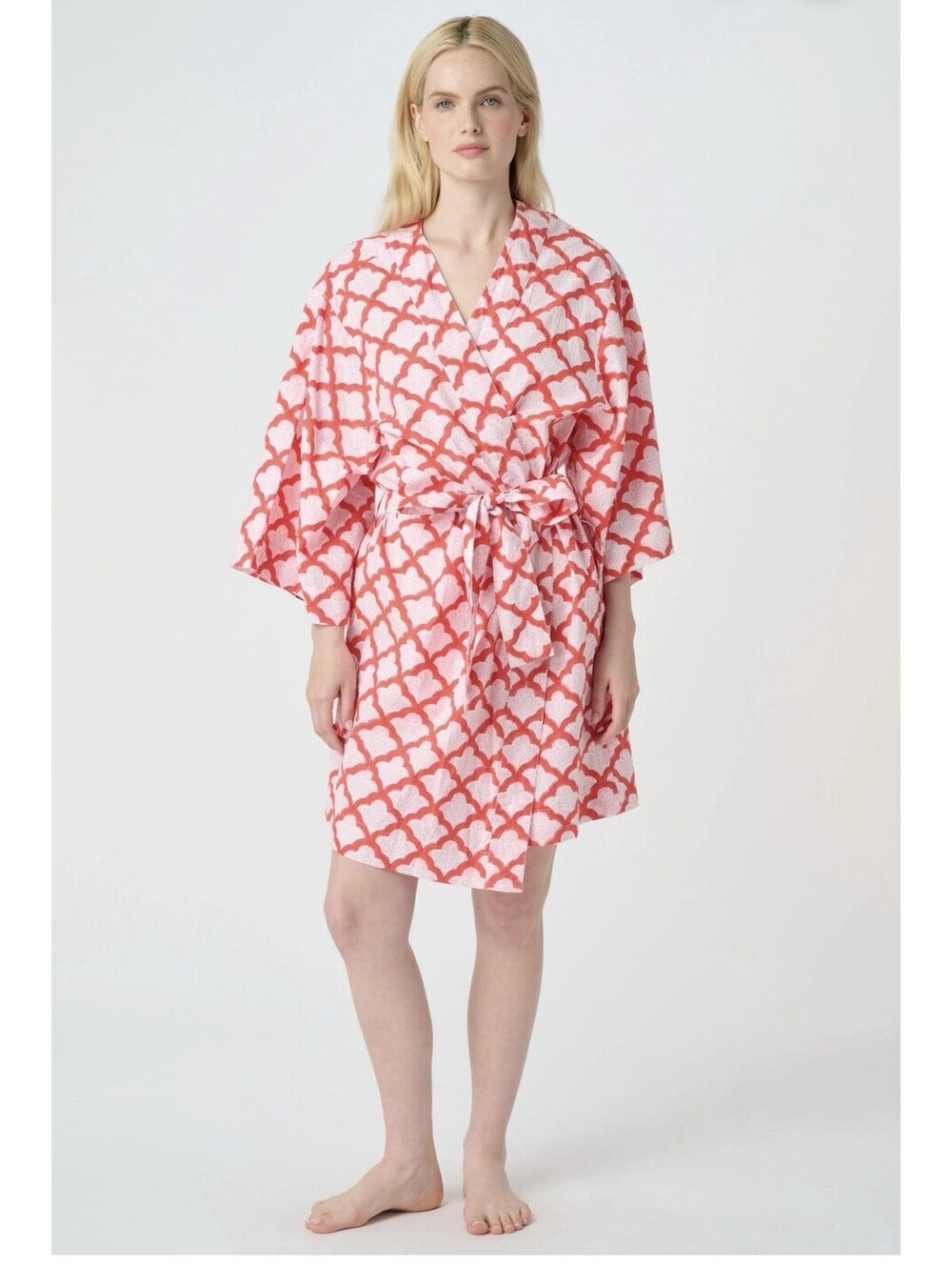 Roller Rabbit Jemina Robe Red One Size Cotton Block Print